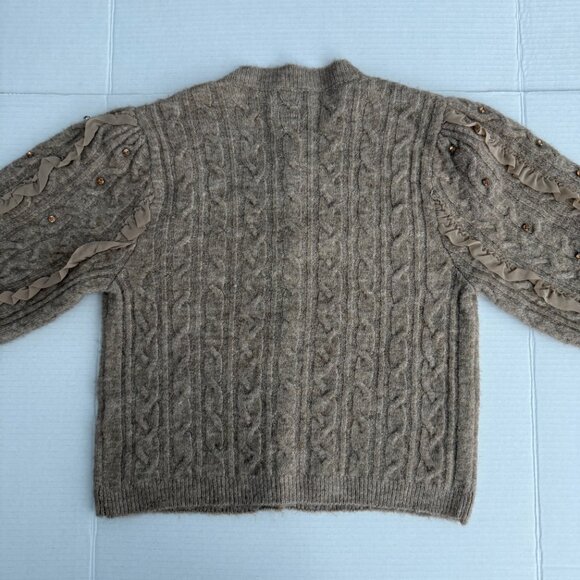 Anthropologie Maeve Embellished Ruffled Short Sleeve Cardigan Sweater Small - Picture 4 of 8